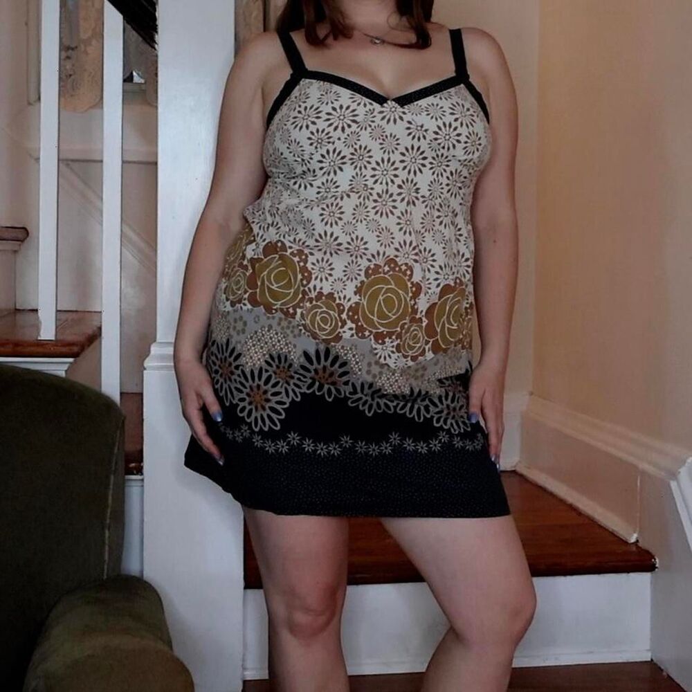 Lightweight Y2K Cotton Floral Mini Dress Medium Babydoll Fairycore Whimsygoth